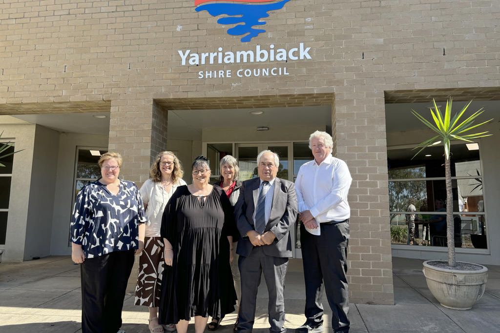 Yarriambiack Shire's new council: (from left) Cr Karly Kirk, Cr Melinda Keel, mayor Kylie Zanker, Cr Corinne Heintze, deputy mayor Andrew McLean and Cr Chris Lehmann. Photo: CAITLIN MENADUE