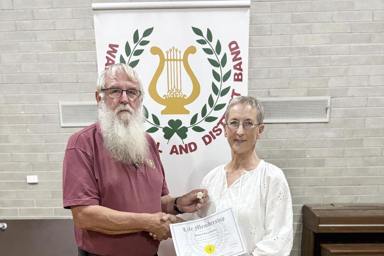 Robyn Koschitzke was awarded life membership from band president Colin Newell.