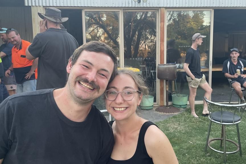 Shearer Alexander Williams and partner Elexandra Voigt attend the young farmers' gathering at McKenzie Creek. The pair say they have plans to breed black sheep and create a boutique clothing line. Photo: SHERYL LOWE