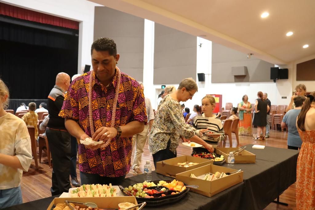 Attendees enjoying a light dinner after the Harmony Day ceremony in Nhill last week.