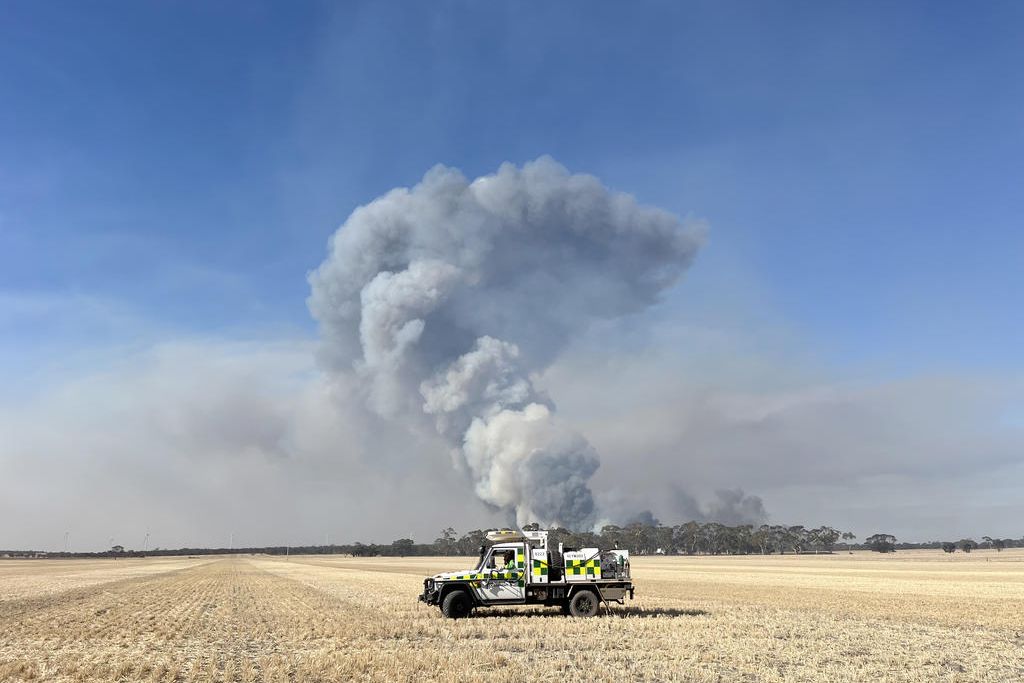 Smoke clouds billow from the Little Desert National Park fire.