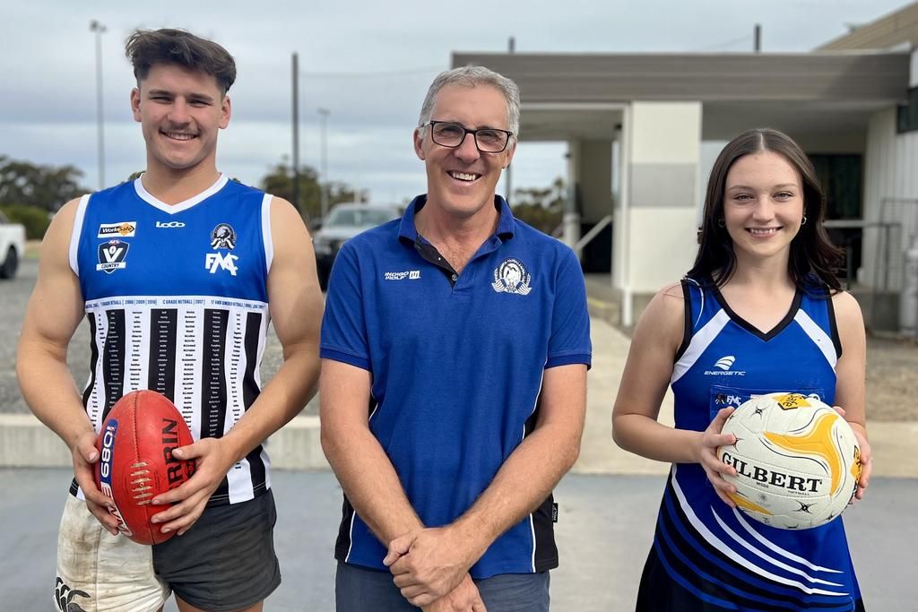 Burras senior footballer Oscar Gawith, club president Chris Delahunty and A grade netball player Ruby Wilson are excited to celebrate the 30th anniversary of Minyip-Murtoa with the club's reunion this Saturday.