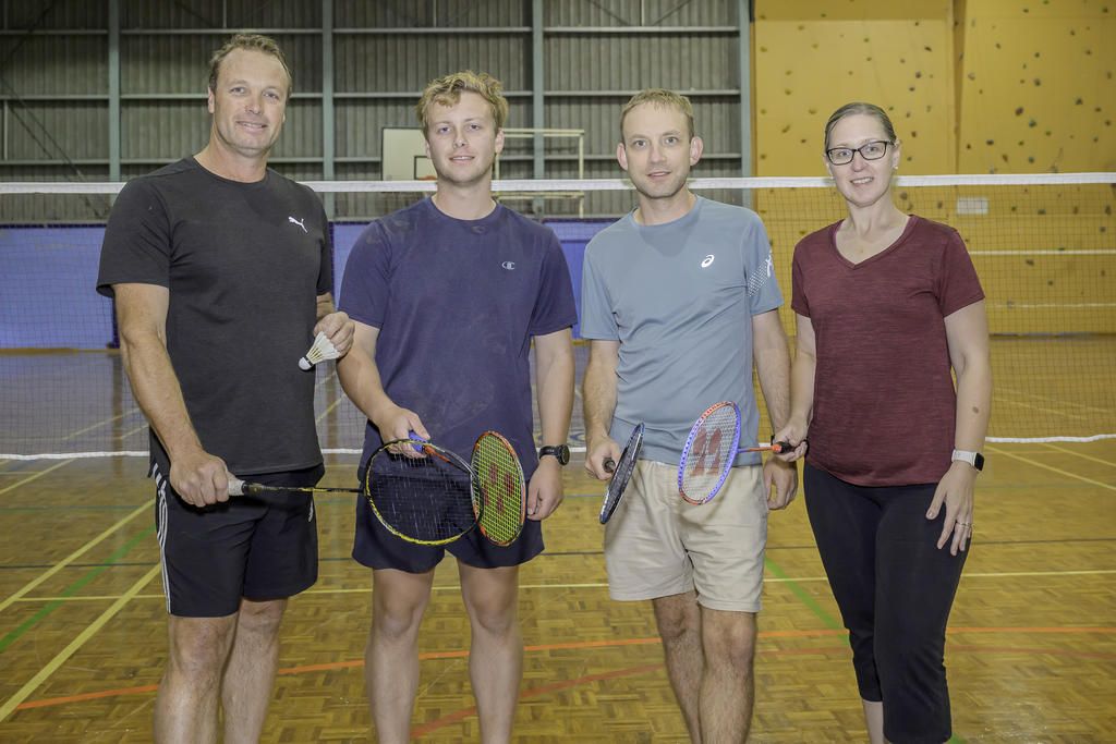 Horsham Badminton Association president Luke Dunn with other players Josh Dunn, Joel Beggs and Carolyn Beggs.