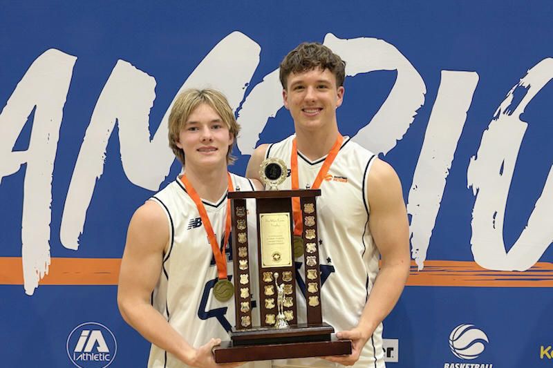 Horsham's Levi Munyard, left, and Micah Livingstone with the Basketball Australia under 18s national championship.