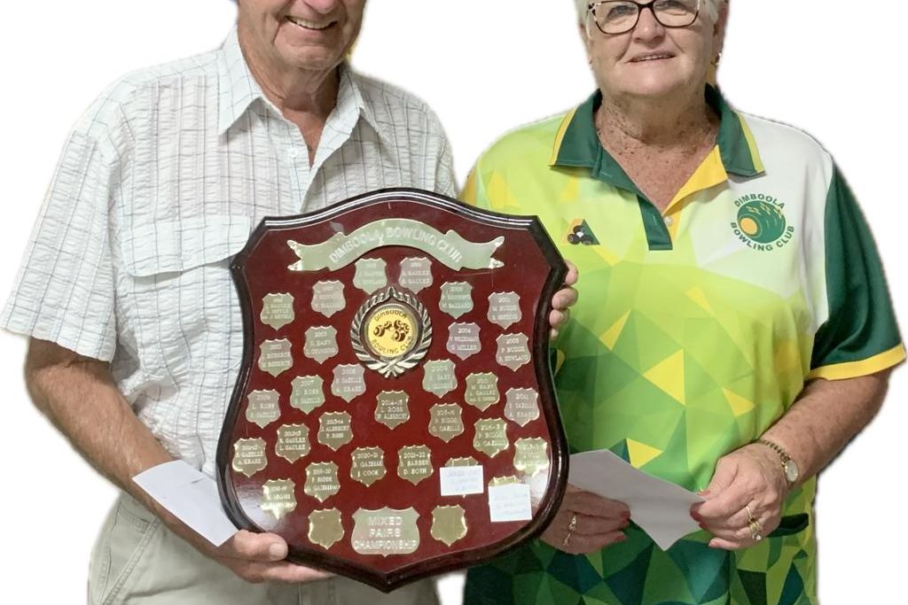 Dimboola Bowling Club mixed pairs champions George Gazelle, left, and Lorraine Ross.