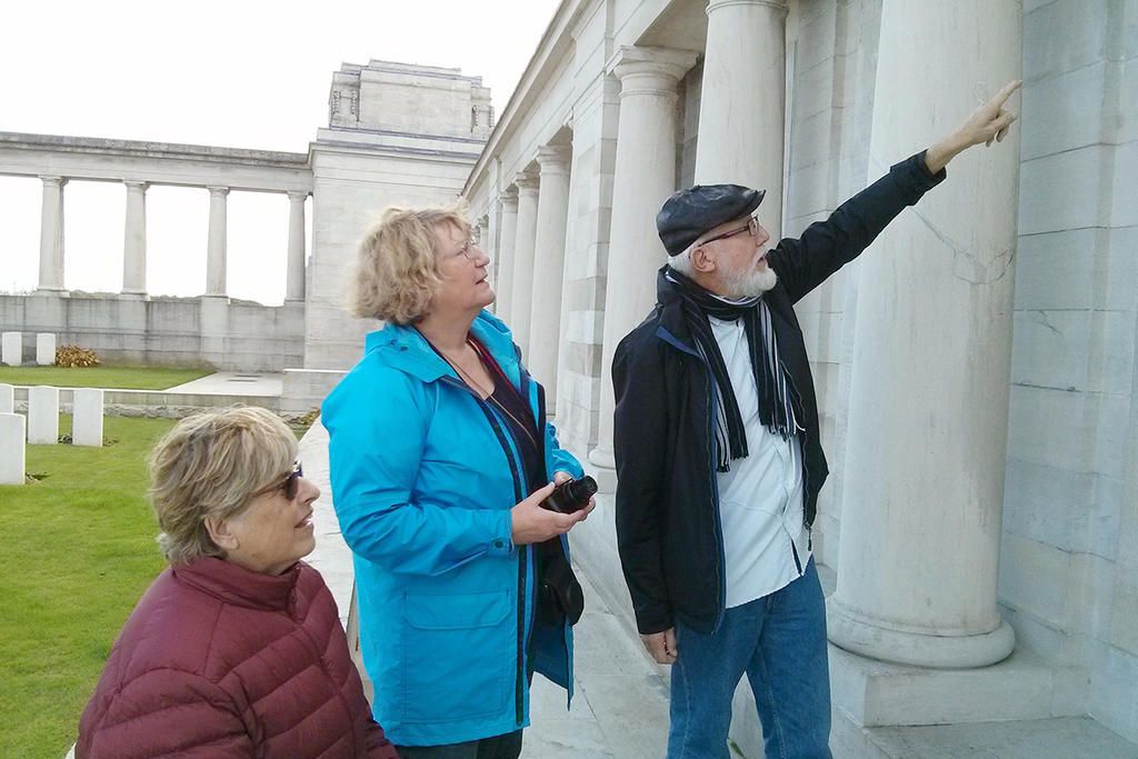 Pam Cupper (middle) with Nina Gould of Hopetoun and Neville Smith of Horsham at Pozieres Cemetery, in the Somme region of France, during a tour of the Western Front in 2017.