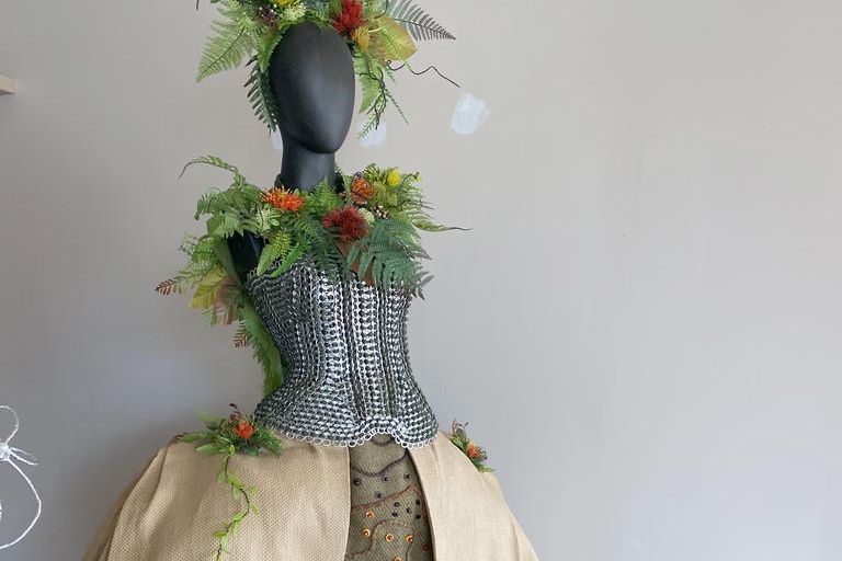 This corset has been constructed with over 1200 ring pull from cans.