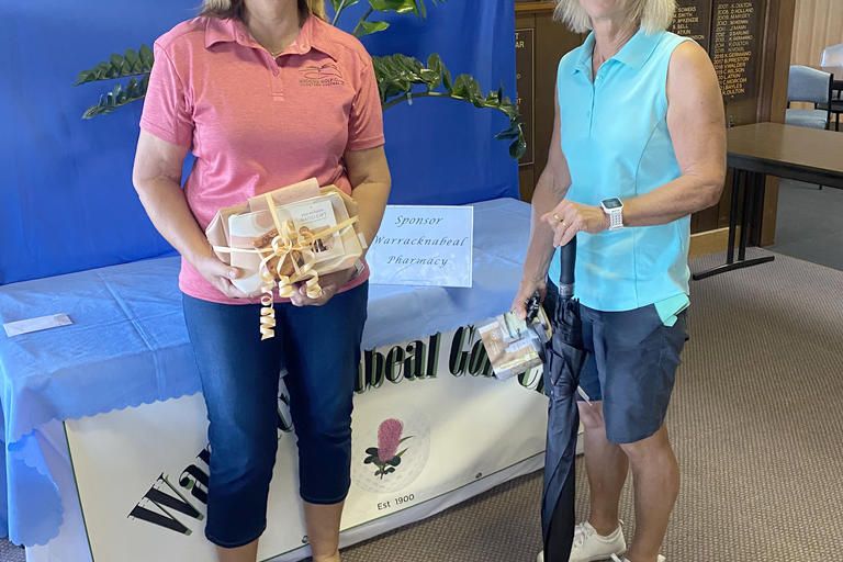 Warracknabeal Pharmacy stableford winner Marlene Naylor and runner-up Sue Sanford.