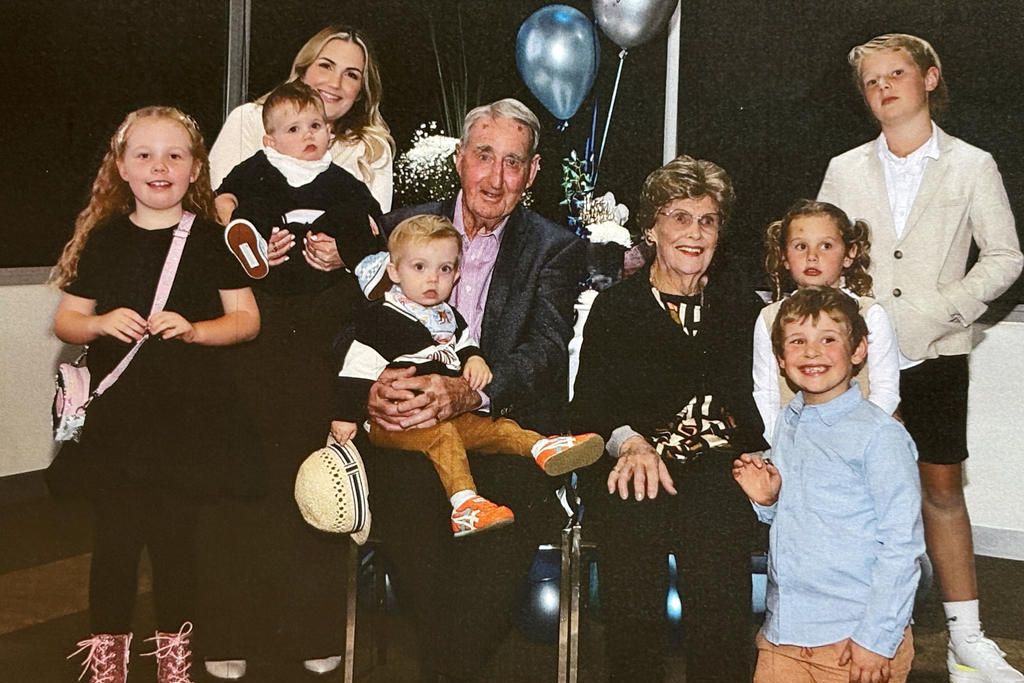 Bob and Tess Hayes with their grandchildren and great-grandchildren at Tess's recent 90th birthday celebrations.