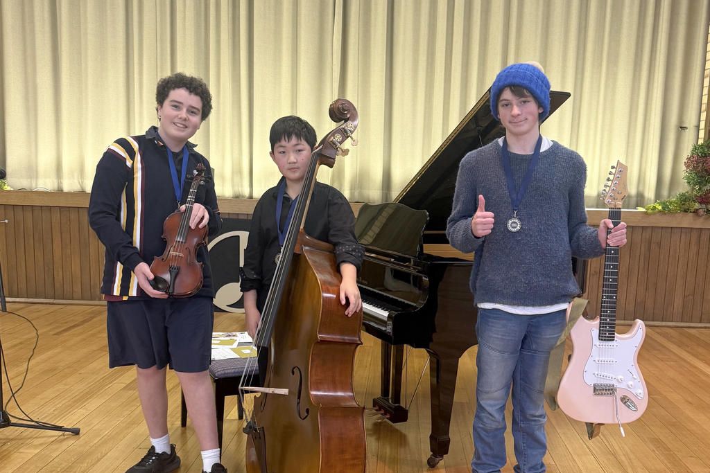 Warracknabeal Secondary College students Sullivan Magee (left) and Milo Clark (right) both won gold in the Strings/Guitar Solo.