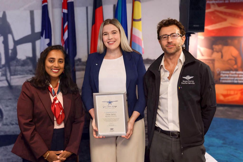 Dr Senator Michelle Ananda-Rajah MP and RFDS Victoria CEO Dr Michael Ben-Meir present the awards to Grampians Health Chloe James.