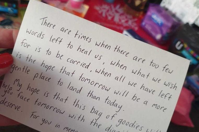 A beautiful note left in an In The Bag donation that I accepted when I volunteered.