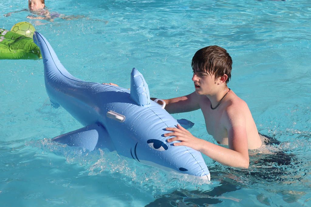 Odin beating the heat at the Rainbow Swimming Pool.