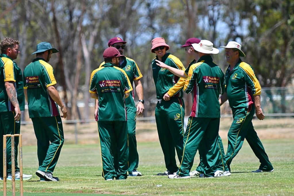 Brim KSH celebrate a wicket against Lubeck Murtoa; however, it was the Mudlarks who prevailed in a low-scoring affair, winning by 23 runs.