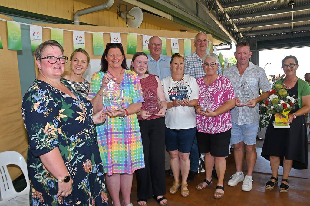 Warracknabeal celebrated local contributors on January 26, highlighting those who make a meaningful impact in the community. From left: Cr Karly Kirk, guest speaker Alex Morcom, Emma Mansfield, Lucy Schilling, David Drage, Maryann Conduit, musician Darren Wardle, Casey Phelan, Clinton Jonasson and Ellie Robinson.