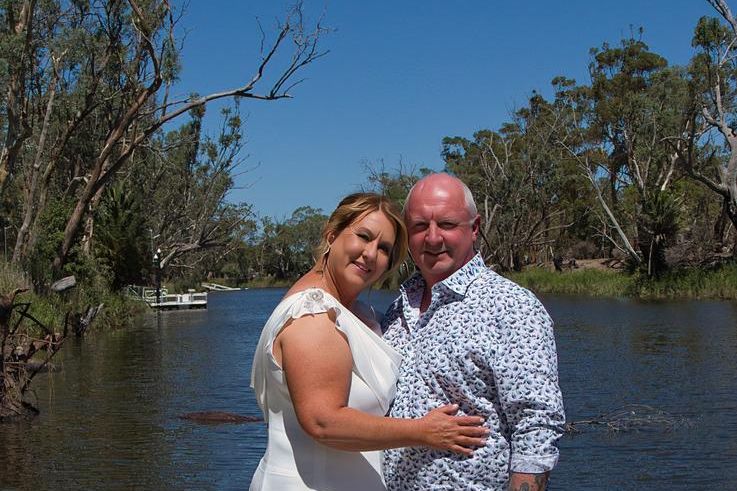 Dimboola couple, Cam and Dee Ballinger, on their wedding day, March 6, 2026, a special day following Cam's medical emergency.