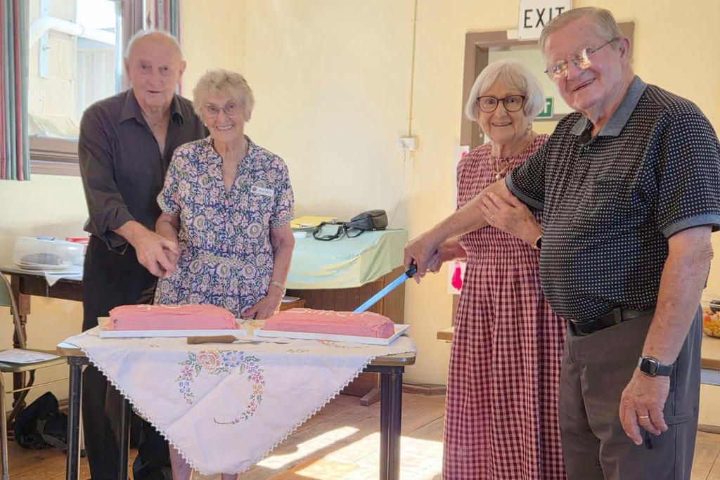 Graeme and Nola Smith of Rainbow and Val and Noel Carra from Hopetoun cut the anniversary cake in Rainbow on Sunday, March 22. The Southern Mallee Co-operative Parish Church celebrated its 40th anniversary with the former and current Pastors, representatives, and community members.