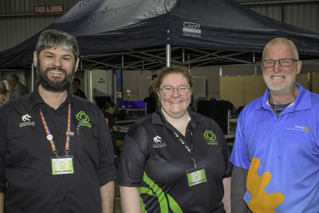 University of Newcastle's Chris Hendry and Chase Padget with Rotary Club of Horsham East organiser Tom Gallagher.