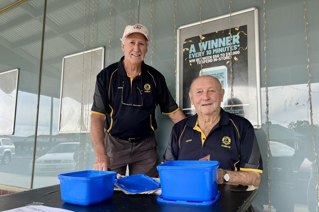 Rainbow Lions Club president Wayne Nitschke and club member Graeme Smith were selling raffle tickets for 'Kids With Cancer' on the main street near the supermarket on Thursday, April 30. The club raised more than $300 on the day, and the money will go to Kids With Cancer Foundation Australia.