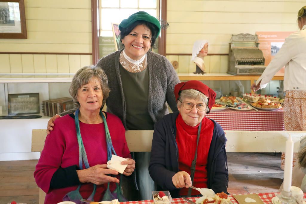 Devonshire Tea attendees Leonie Gebert and Jenny Obst with Natalia Aguirre (centre).