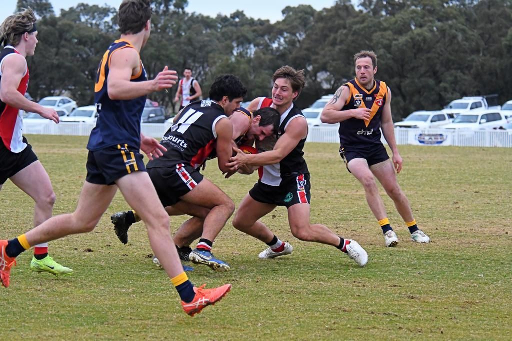 Horsham Saints survived a huge Nhill challenge to win by three points in an absolute thriller at Coughlin Park.