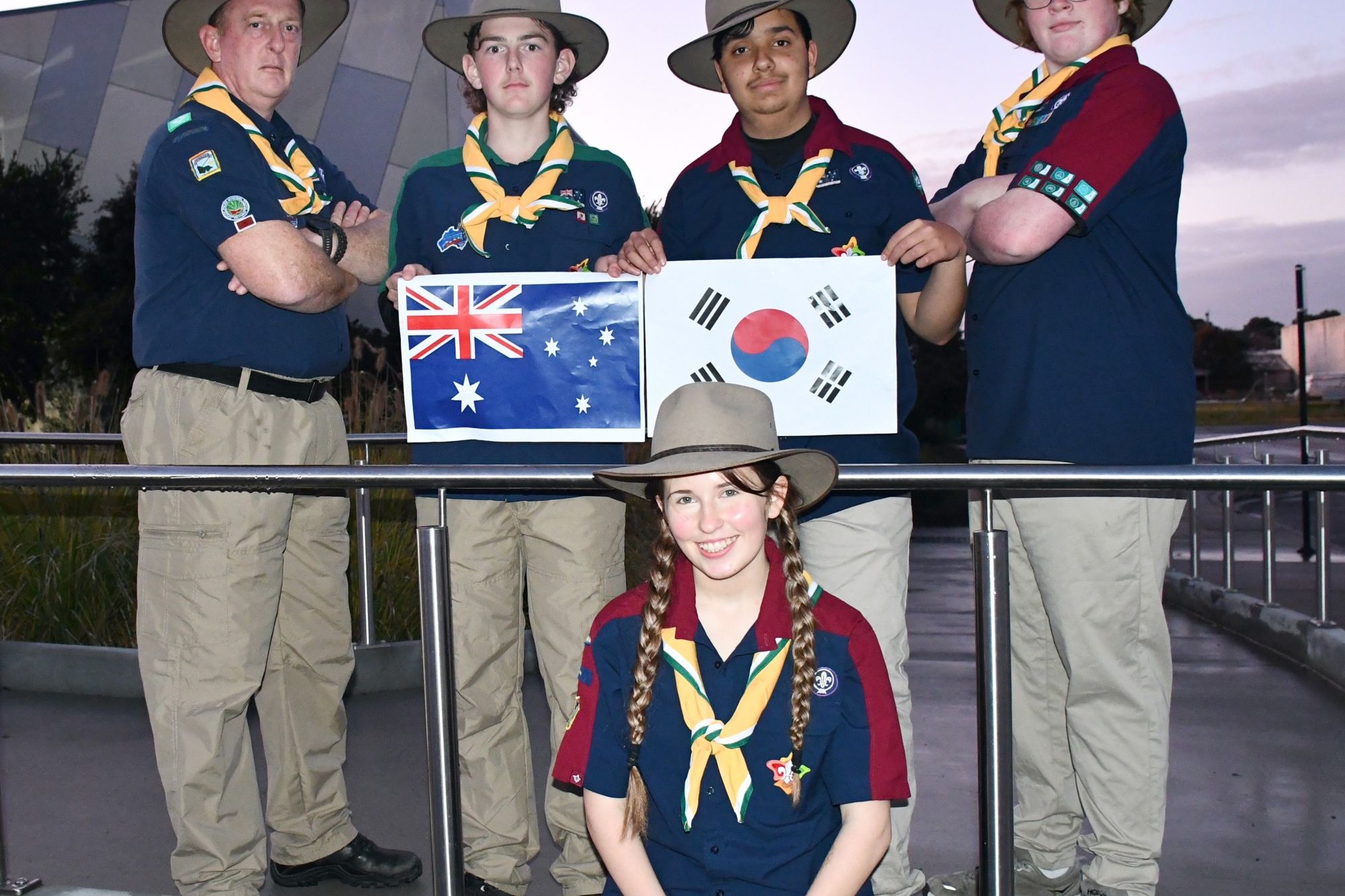 2nd Horsham Scout Leader Andrew North with Lachlan North, Shivansh Bhutani, Oscar Nuske and Hannah.