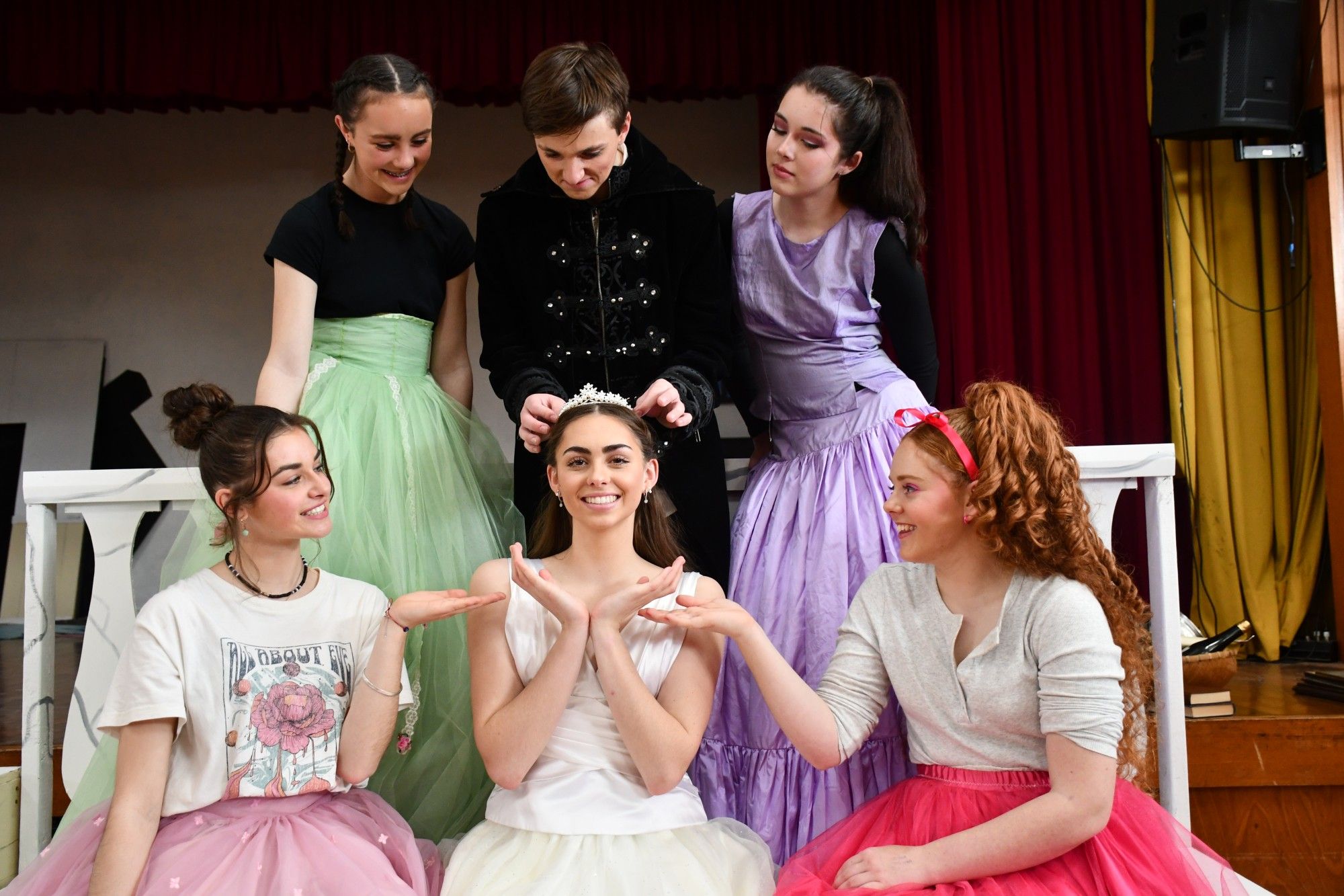 Back: Annabelle Greggor, Jace Both (Sebastian), Murphy Wright (Madame) Front: Neeve Kelly,Sienna Walsgott (Cinderella), and Ebony Hart (Charlotte Step Sister).