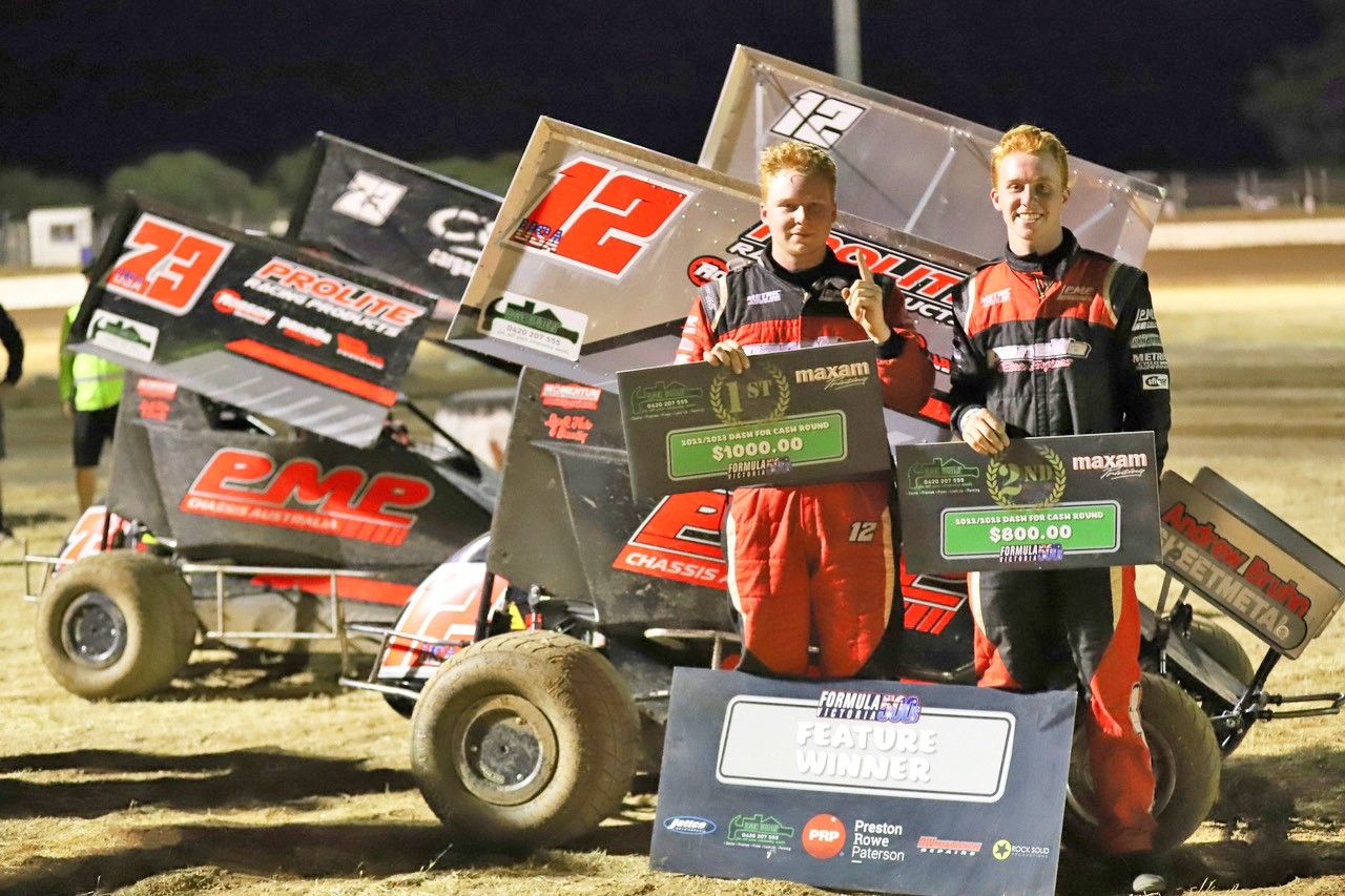 DASHING: Californian brothers Alex and Nikko Panella took first and second place in the Formula 500 racing at Blue Ribbon Raceway's first meet of the year. TANYA EASTWOOD