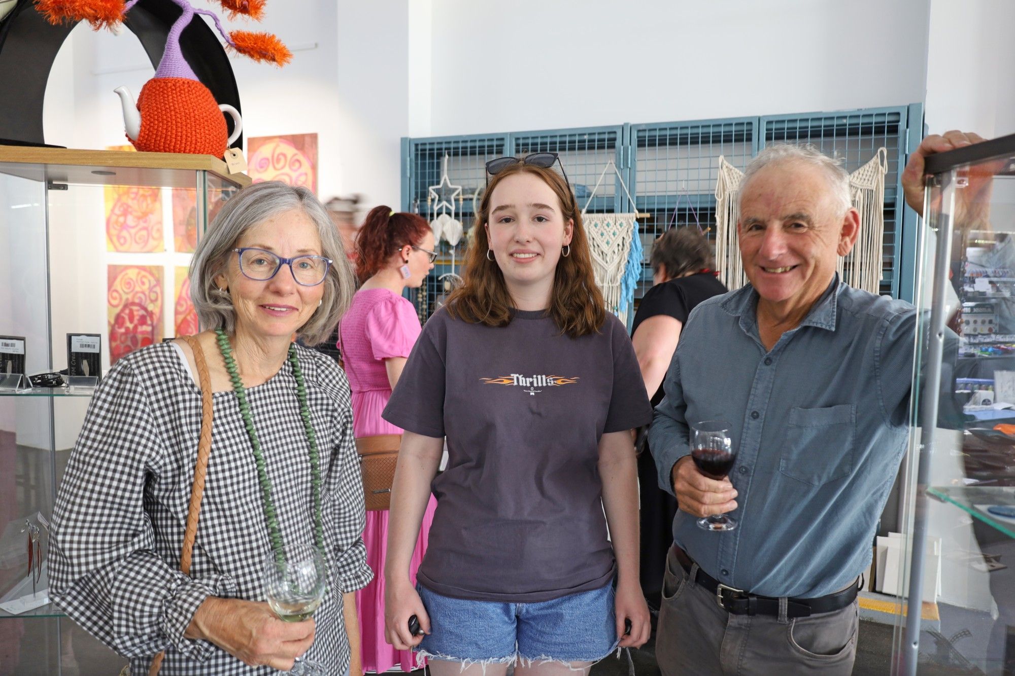 LOCALS: Some of Rainbow's resident art enthusiasts attended the opening. Barbara Young and Peter Gosling with niece Ruby Mathews