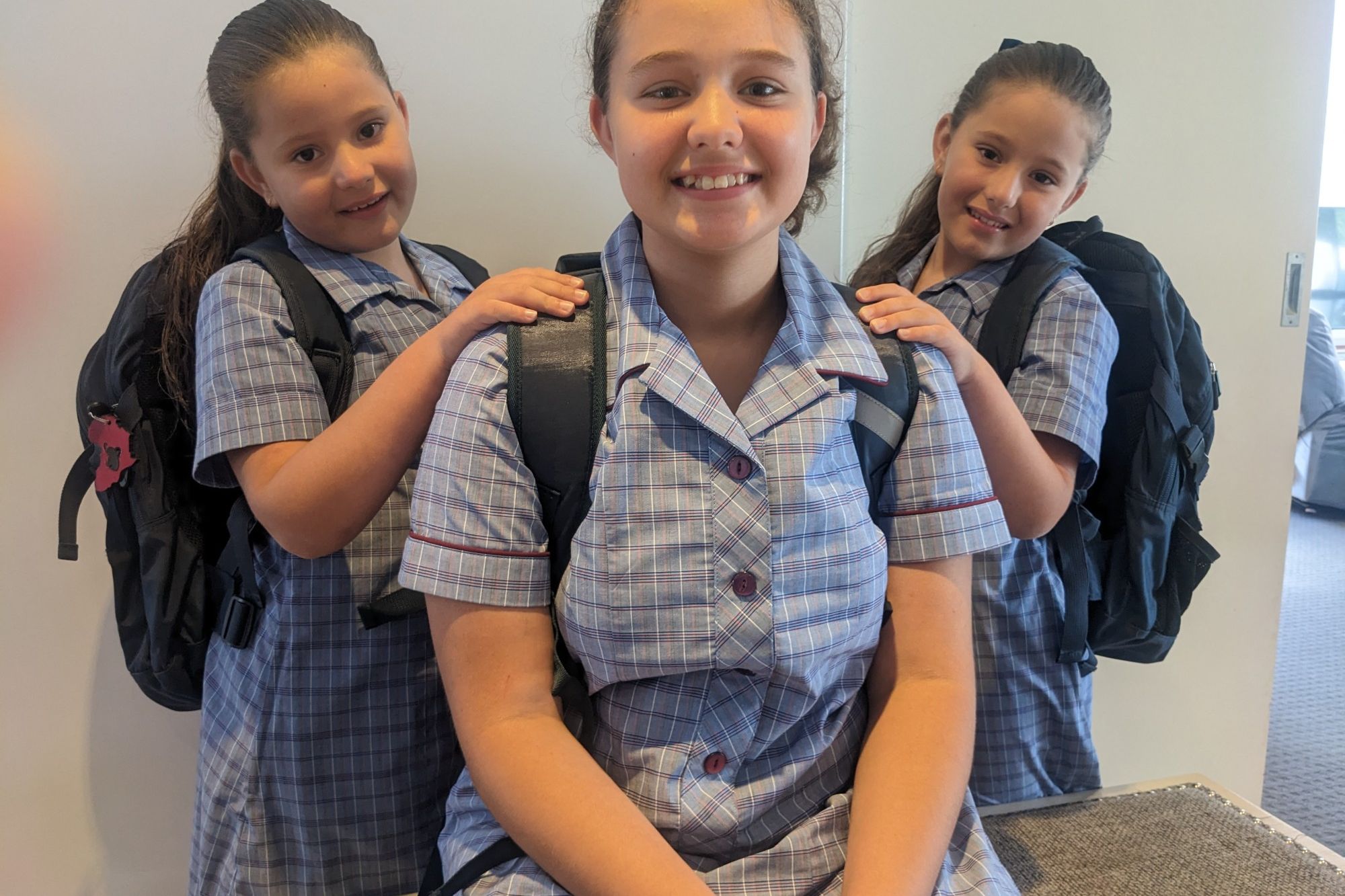 Jana and twin sisters Madre and Renske are ready for the start of the school at Horsham&rsquo;s Holy Trinity Lutheran School.