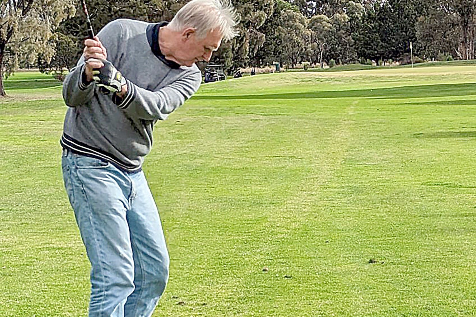 Club captain David Kranz hits towards the greens during last Saturday's stableford competition.