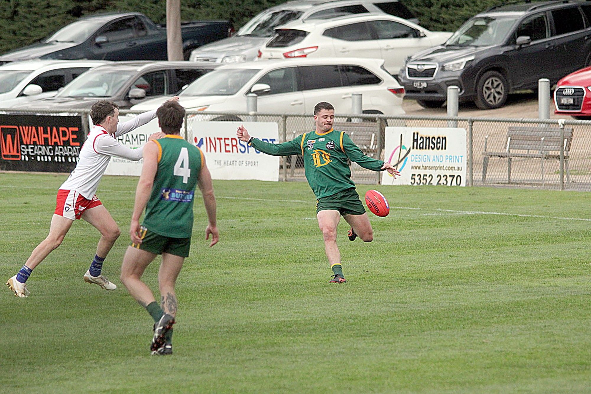 Sam Godden kicks the Roos into attack during Saturday's thrilling clash with Ararat.
