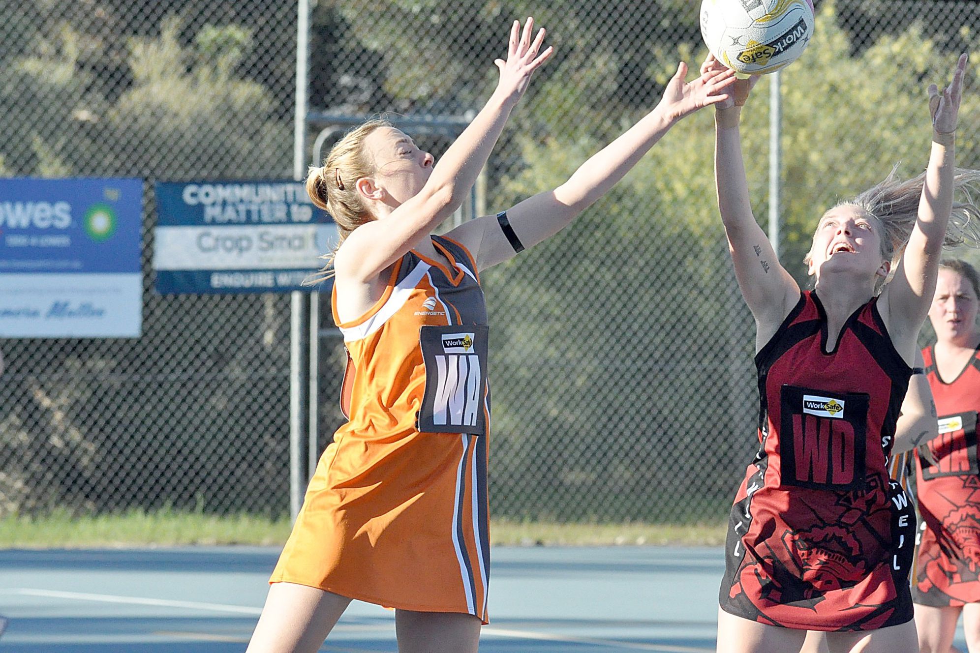 Giants wing attack Rose Thomas C Grade battles for possession of the ball against Stawell opponent during Saturday's clash.