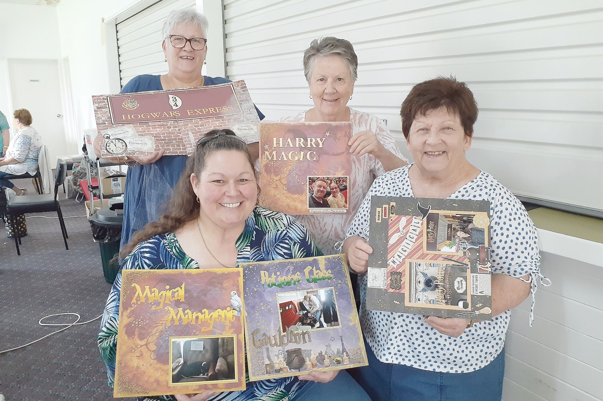 Ararat's Merilyn Payne and Birchip's Tammy Jans-Ward, join Warracknabeal's Janet Adams and Jenny Stewart for a Scrapbooking weekend