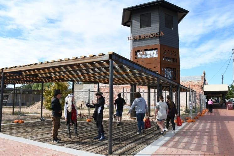 OPEN BAR: Residents and travellers enjoy the newly opened section of pergola at Dimboola’s Tower Park. The verandah is situated where the Dimboola Hotel’s public bar once was.