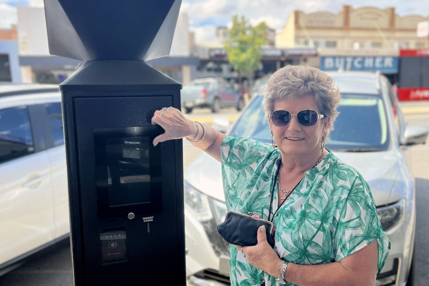 Horsham resident Carmel inspects a new meter on Firebrace Street.