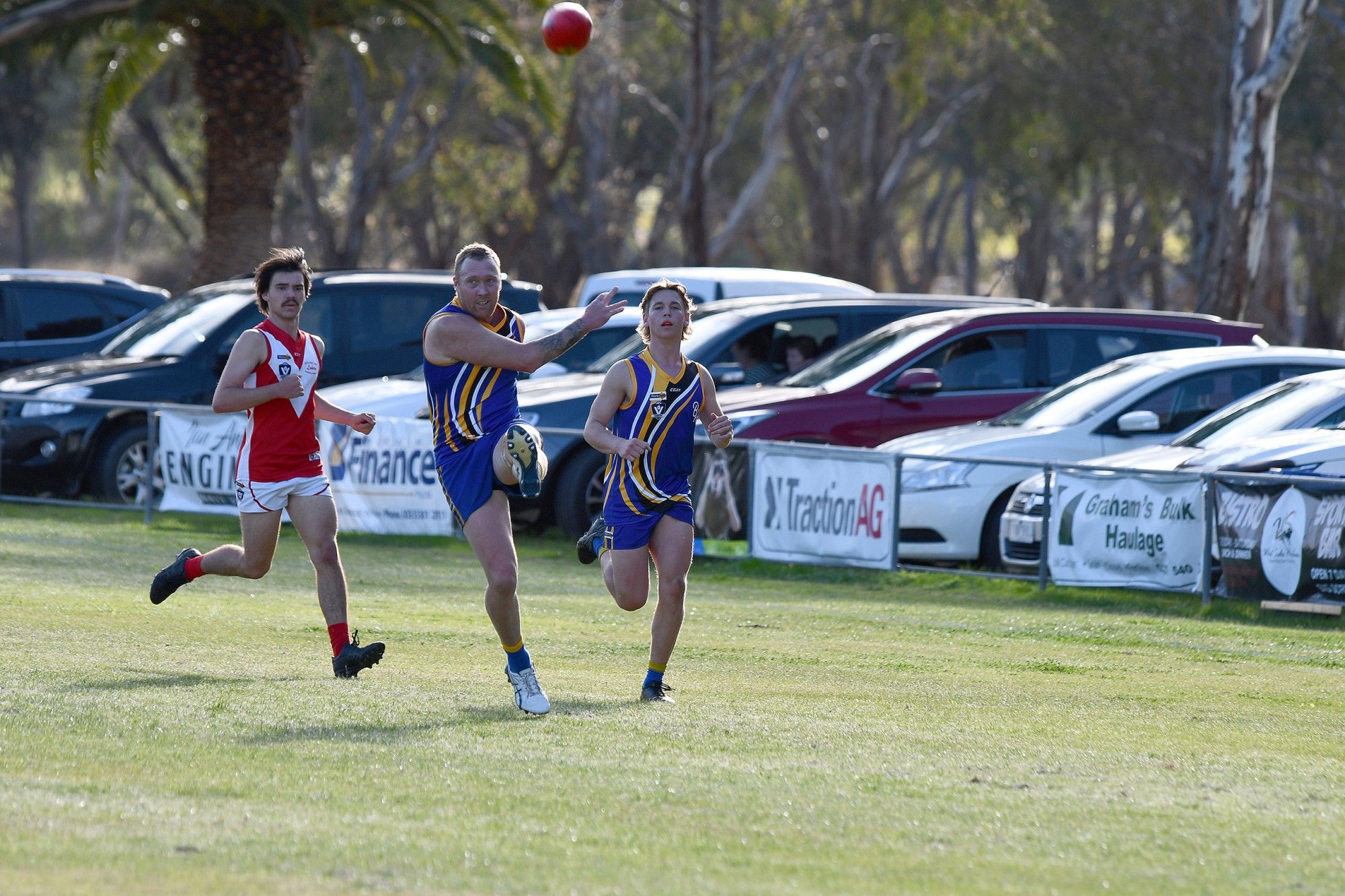 Natimuk United captain Jono Lovel sends his team forward during Saturday's clash against Taylors Lake.