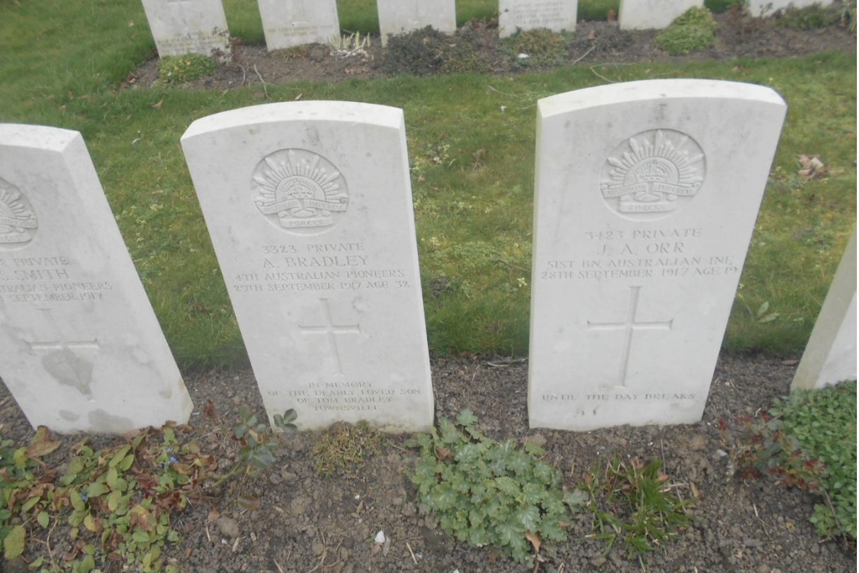 Private Joseph Orr's grave is in Hooge Crater Cemetery, 4km east of the Ieper/Ypres town centre on the Meenseweg (N8) that connects Ieper to Menen in Belguim.