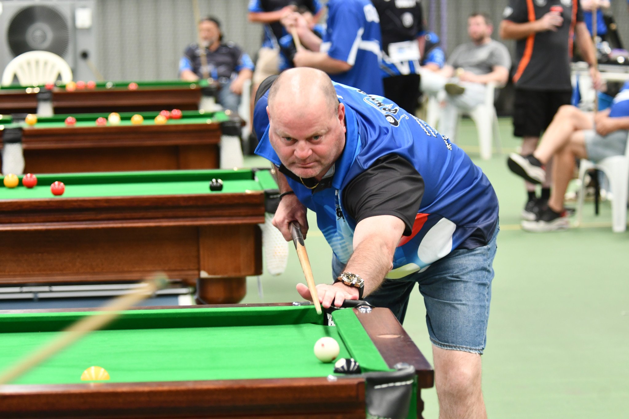 Horsham's Anthony Hill lines up a shot on the black ball. PHOTO: CHRIS GRAETZ