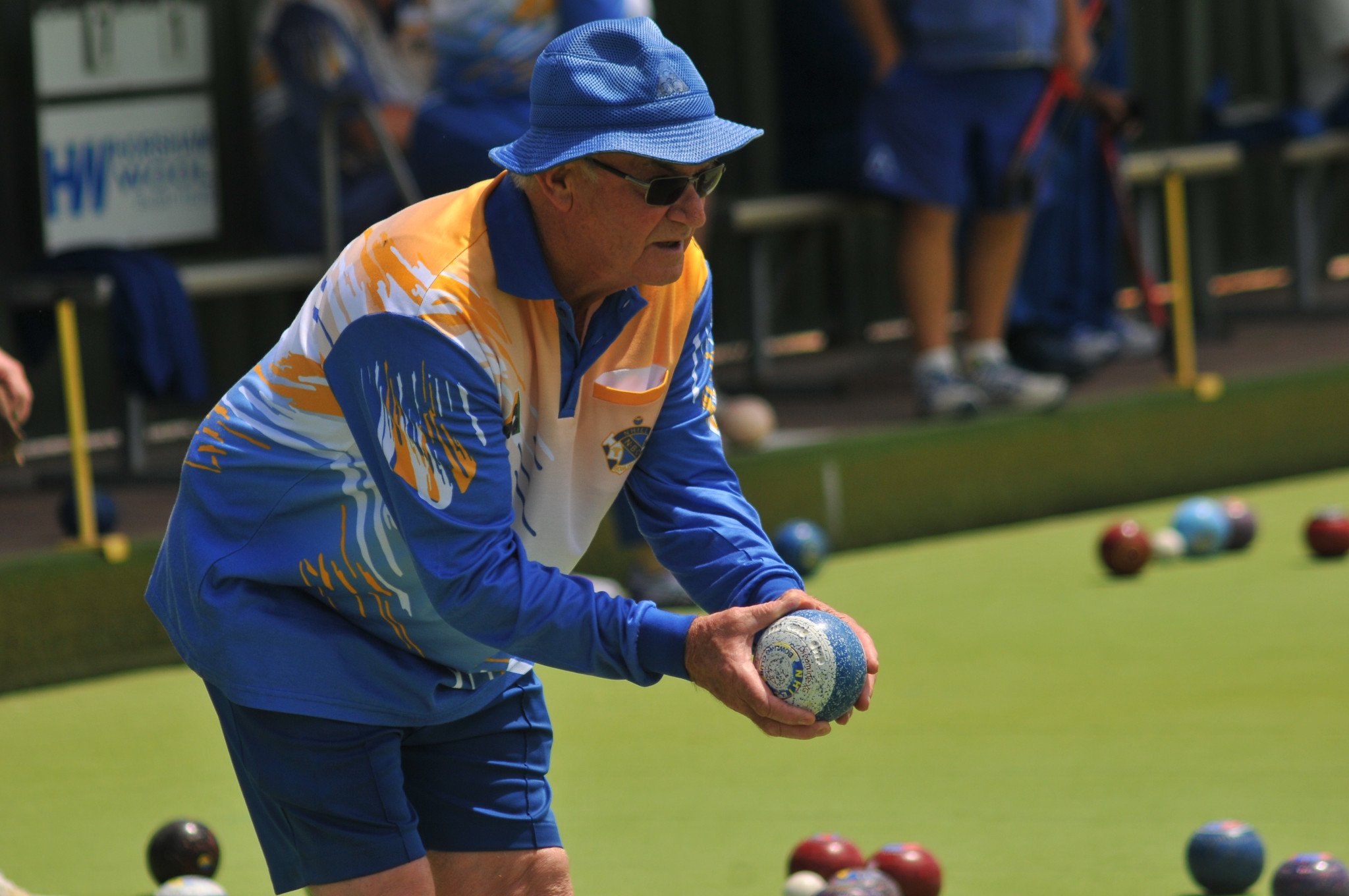 Nhill's Barry Morrison lines up his bowl.