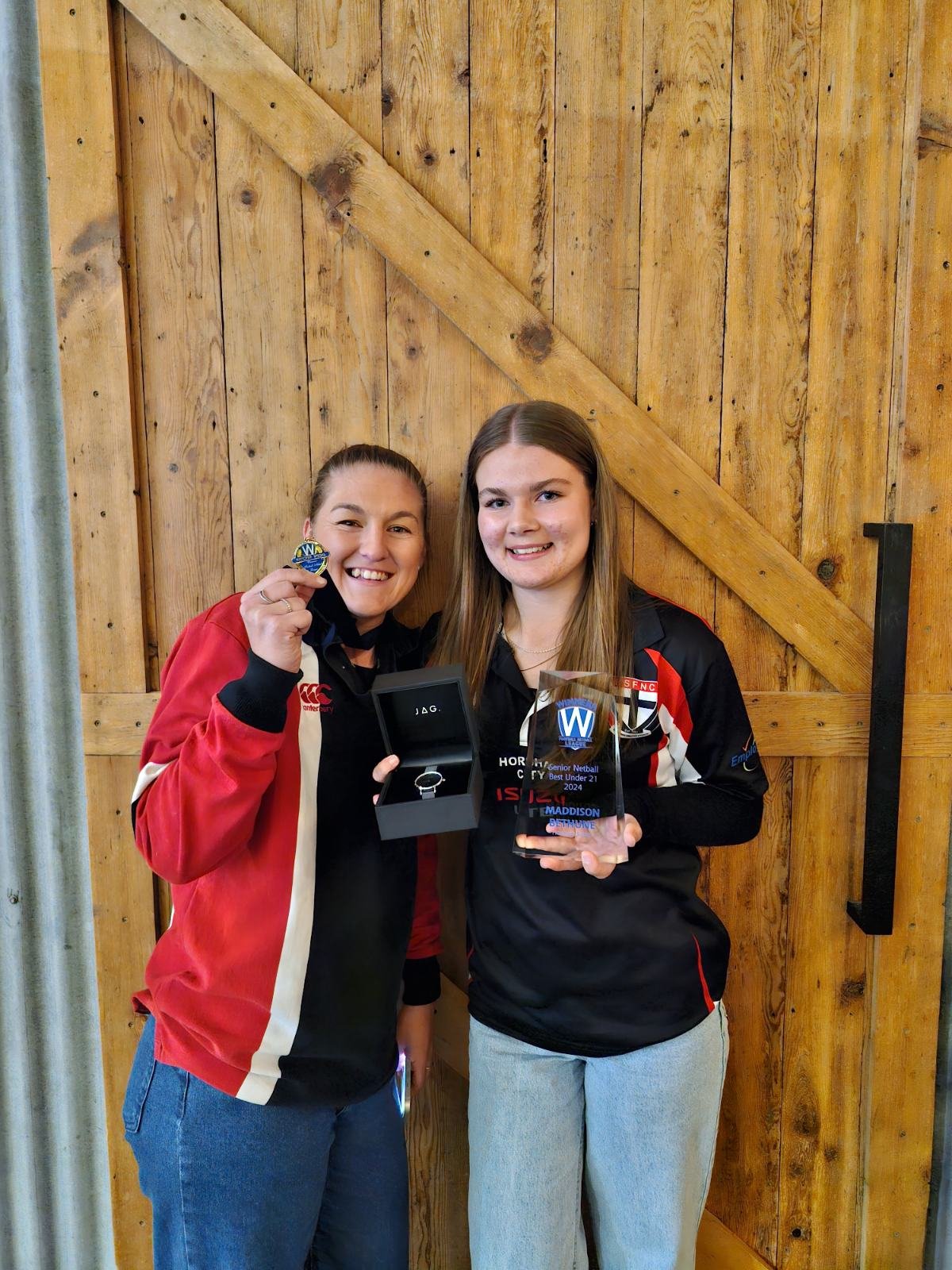 Ashlee Grace (left) with best under-21 Maddison Bethune.