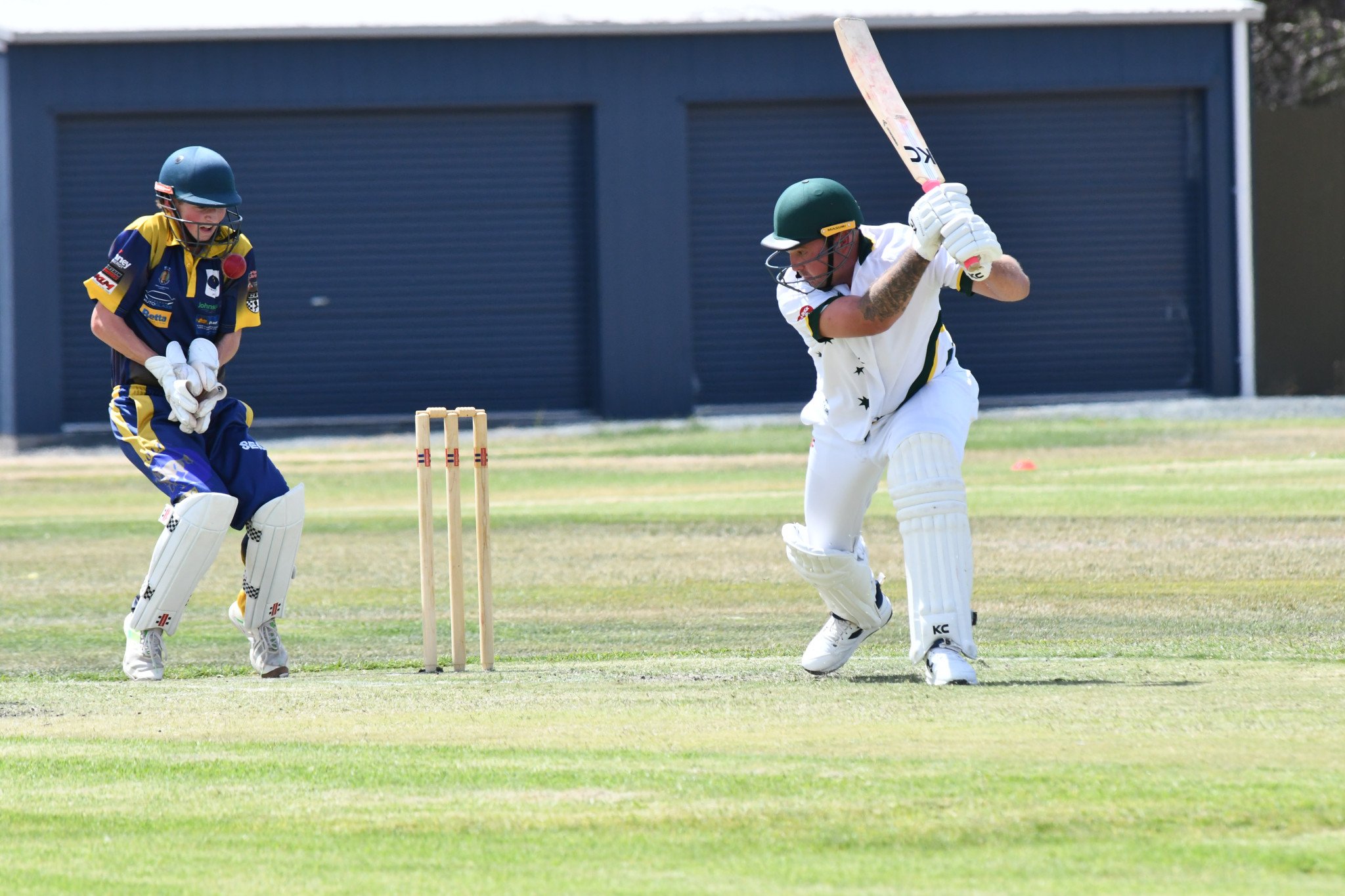 West Wimmera Warriors' Brodie Cramer plays and misses during his innings of 75 against the Colts. PHOTO: CHRIS GRAETZ