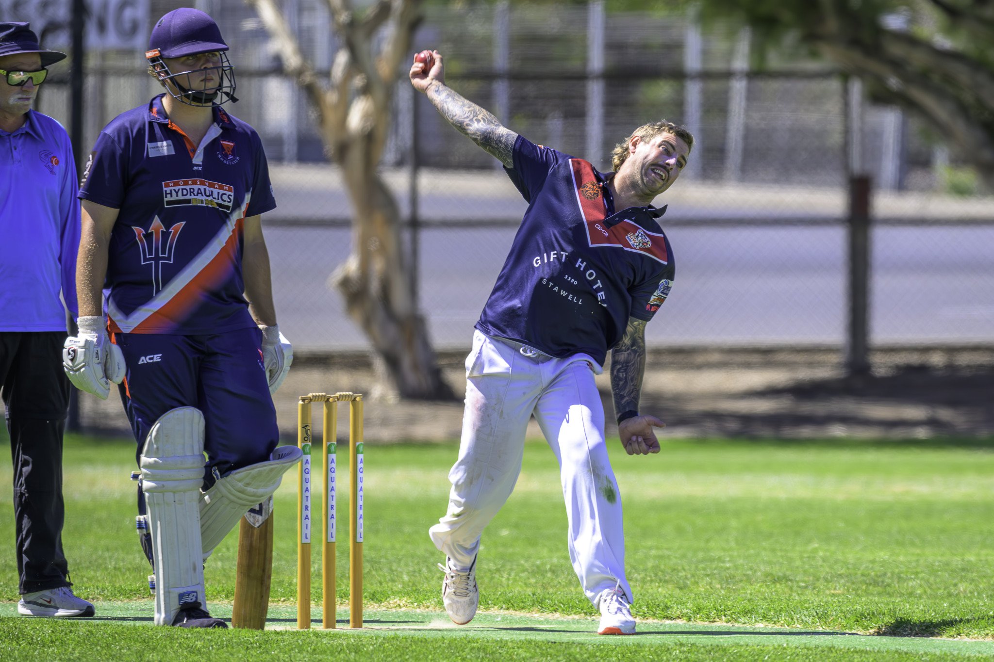 Darby Grinham bowls for Swifts-Great Western. The Lions allrounder was the player of the match after scoring 30 runs and finishing with 3/14 with the ball.