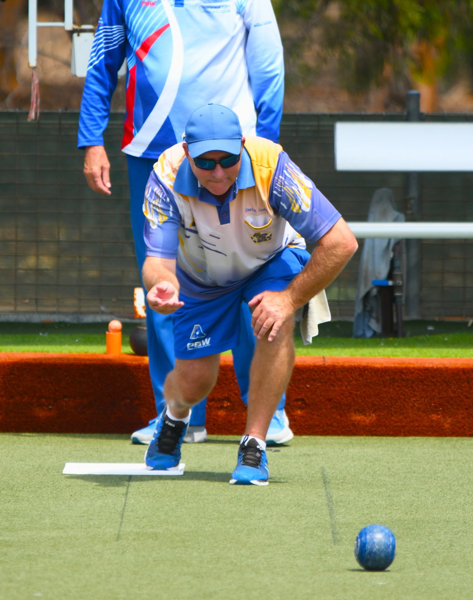 Nhill skipper Darren Gebert holds his follow through.