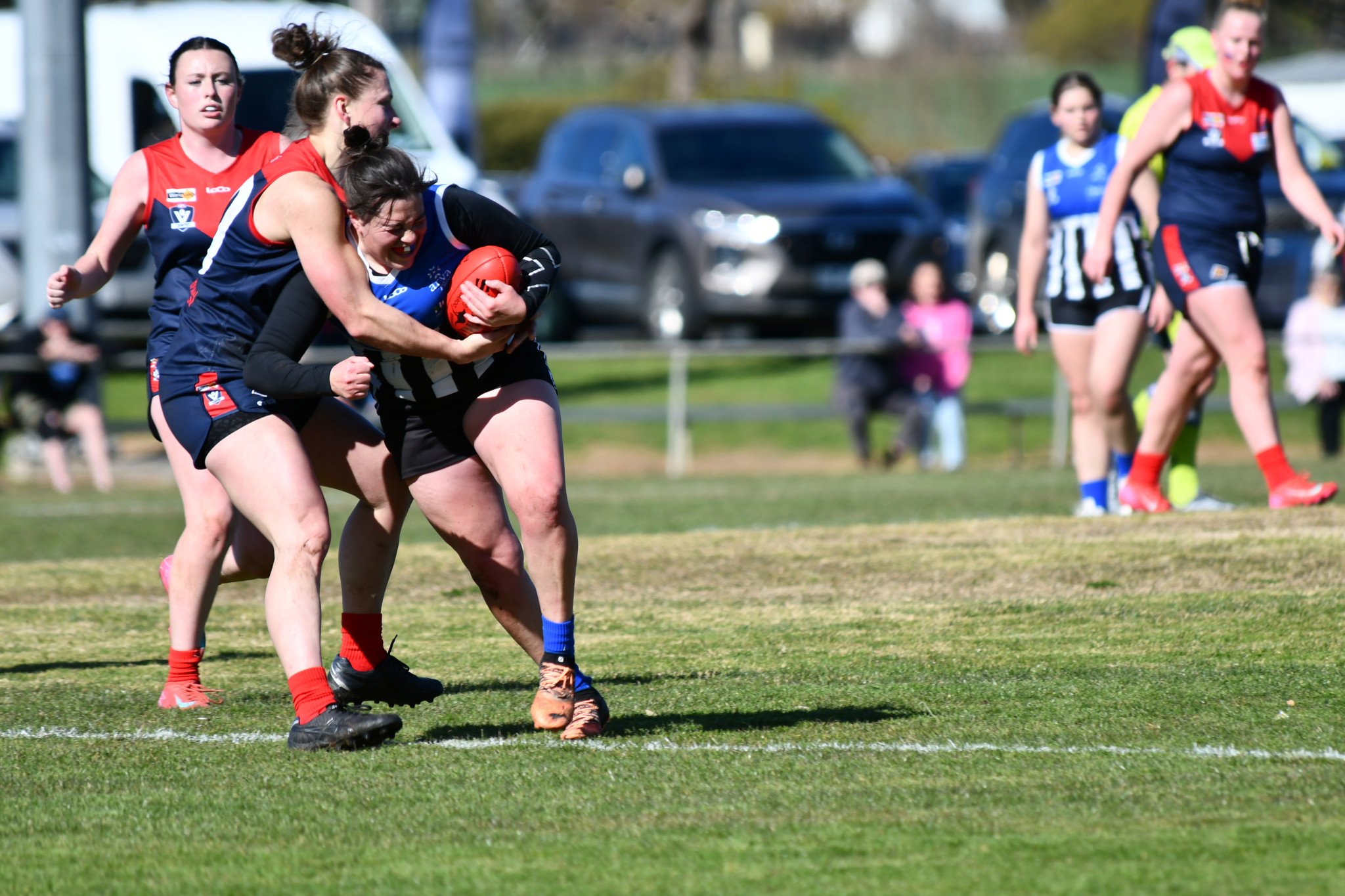 Minyip Murtoa's Mikaela Turvey meets Laharum's Emalie Iredell.