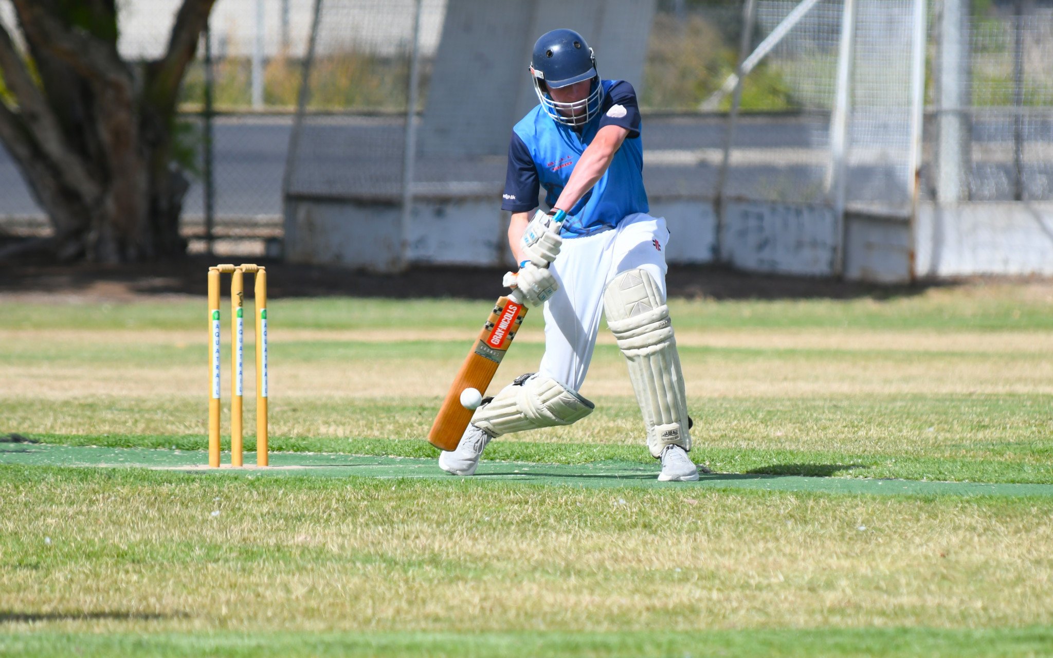 Rup-Minyip Panthers' Hugo Funcke connects with a shot through cover.