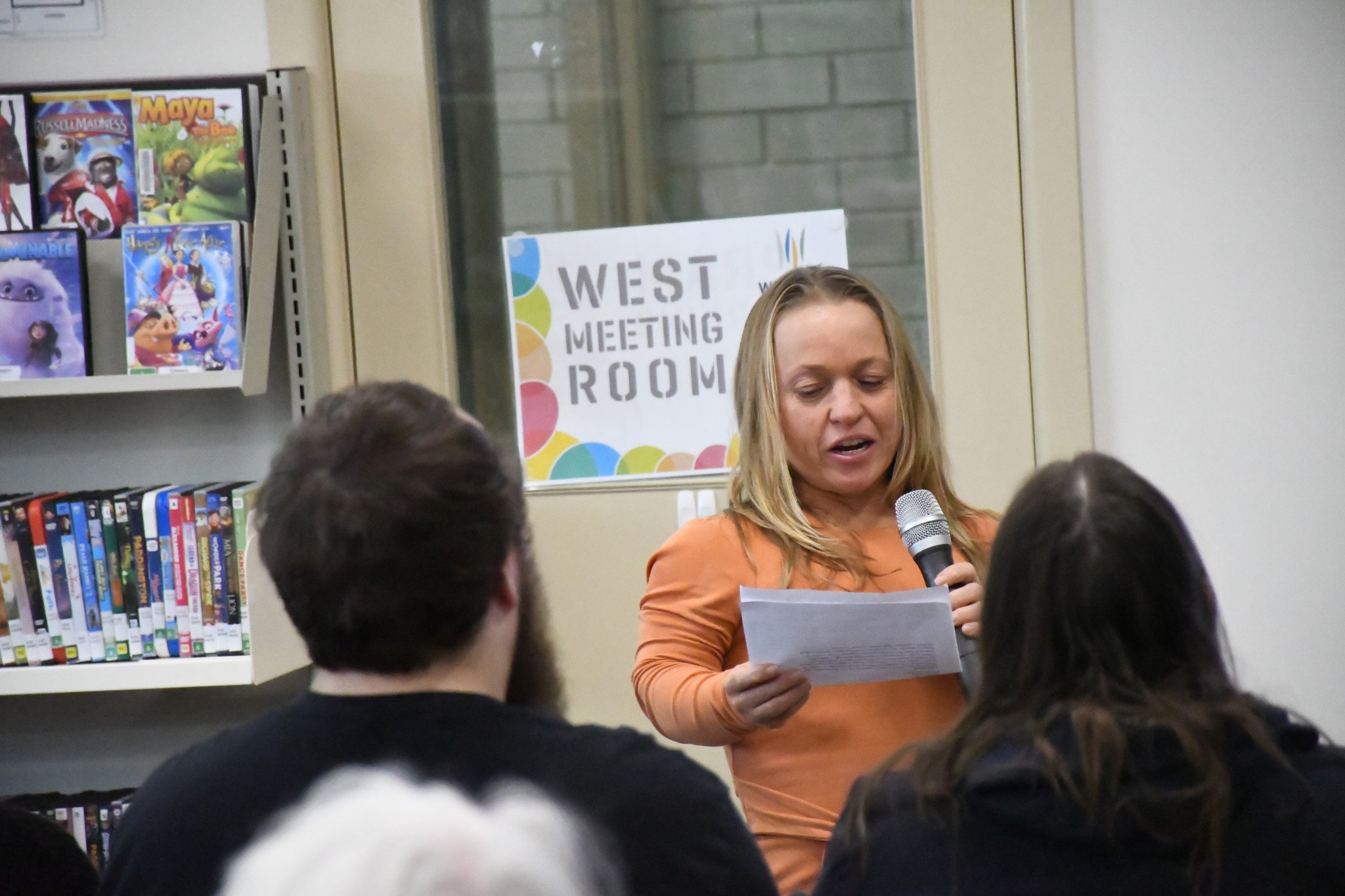 Tanya Huebner, sister of late Dr Sharon and organiser of the author tribute, addresses the attendees during the event at Horsham Library on Saturday, May 30.