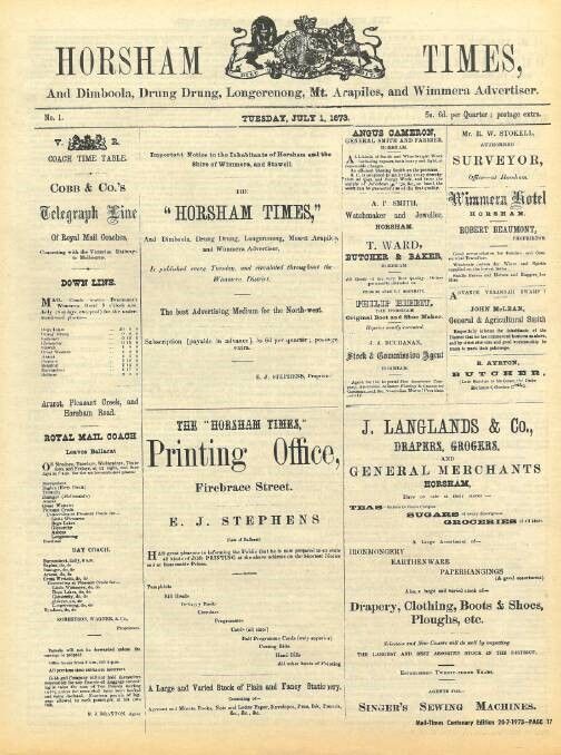 The Wimmera Mail-Times' roots go back to when the newspaper's first editor, Edward Stephens, published The Horsham Times on July 1, 1973. File picture