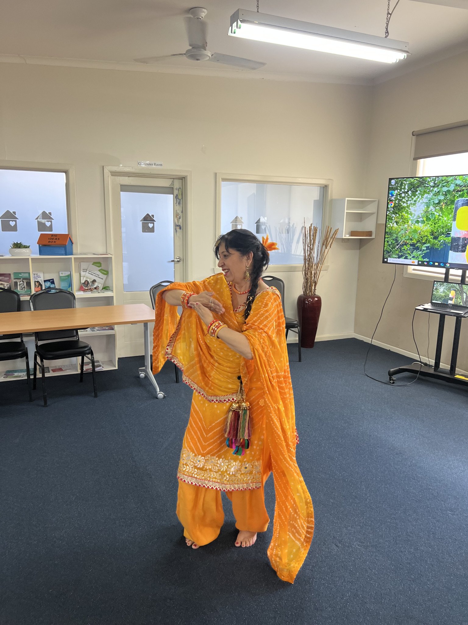 Horsham local Madhu Sharma amused attendees with her performance of a Bollywood song.