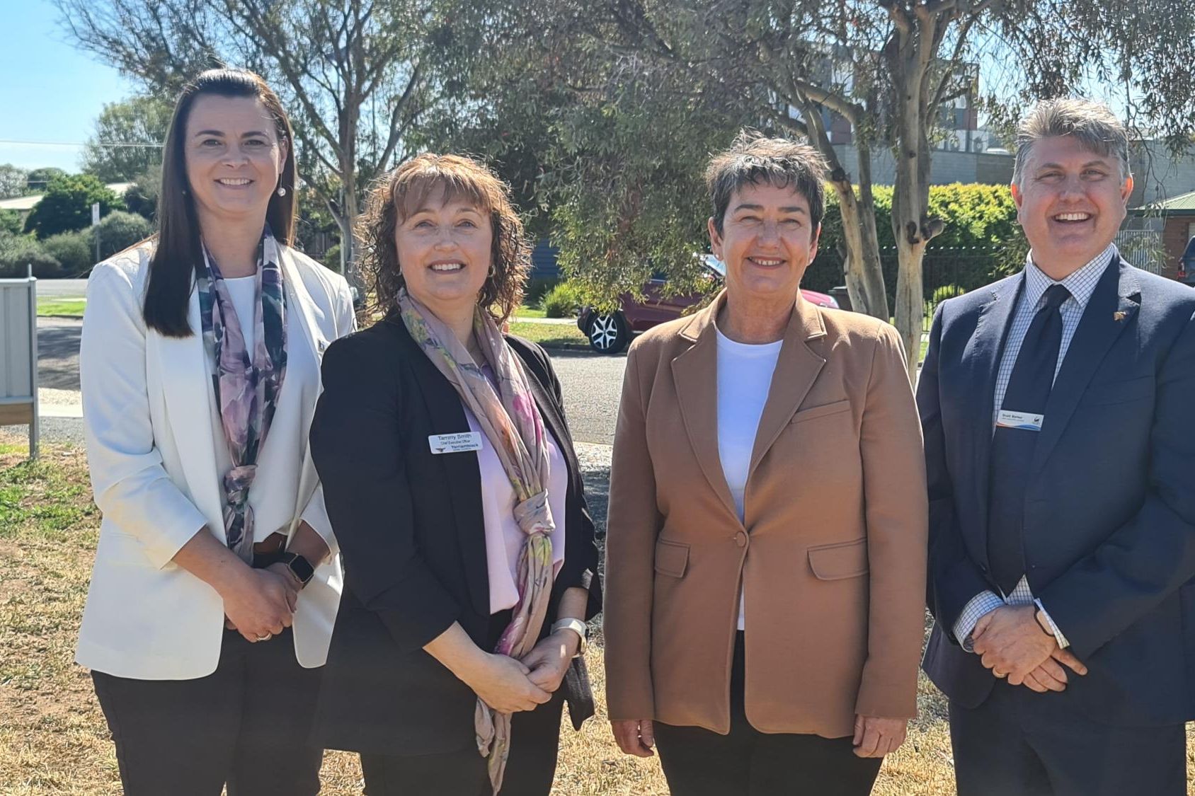 CEO Hindmarsh Shire Monica Revell, CEO Yarriambiack Council Tammy Smith, Parliamentary Secretary for Regional Development Michaela Settle and Swan Hill Rural City Council CEO Scott Barber. Picture by Sheryl lowe